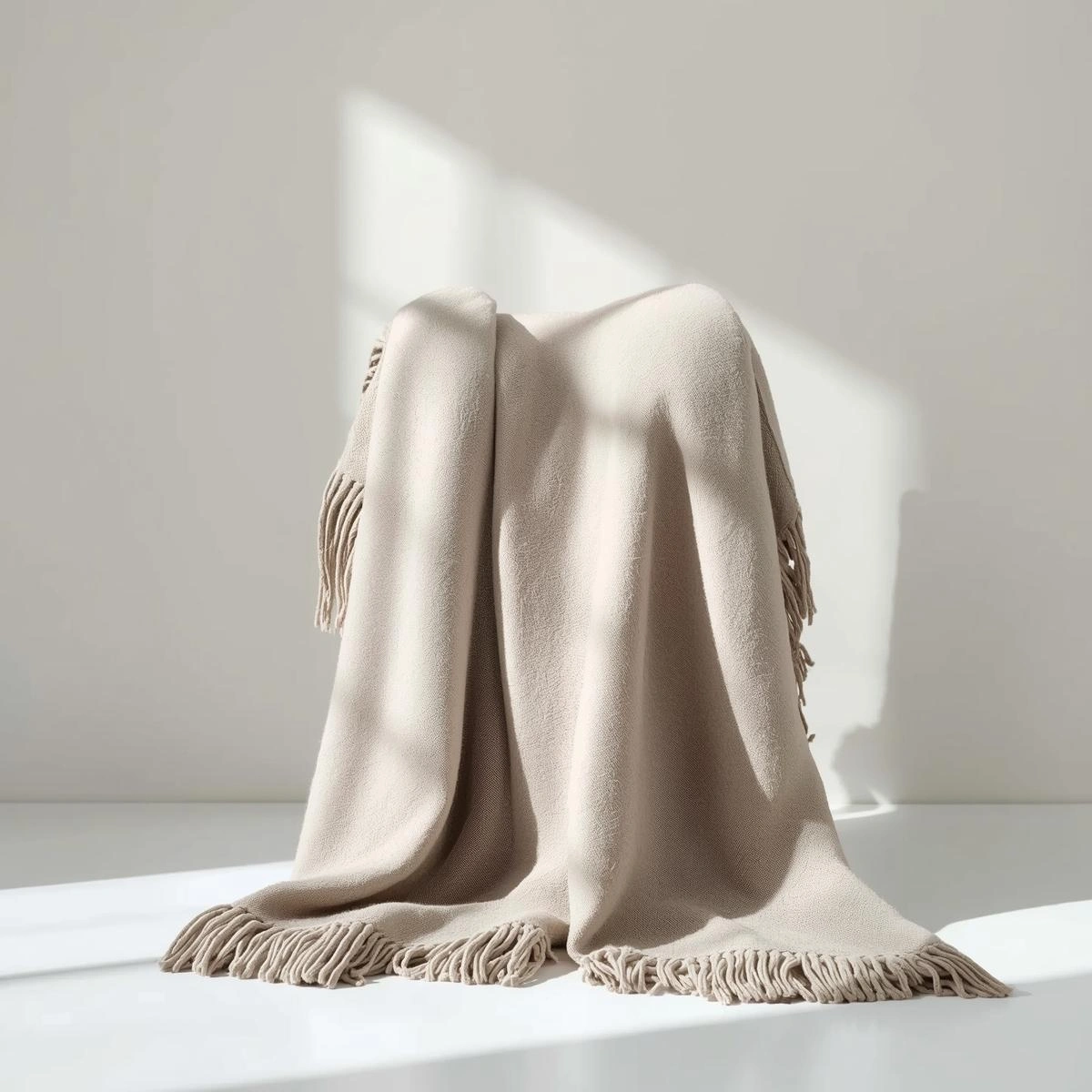monochrome fringed throw blanket
